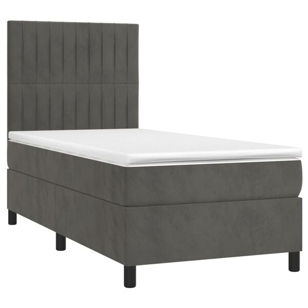 vidaXL Cama box spring c/ colch&atilde;o/LED 80x200 cm veludo cinzento-escuro