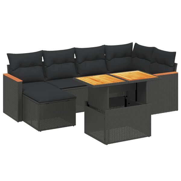 vidaXL 7 pcs conjunto de sofás p/ jardim c/ almofadões vime PE preto