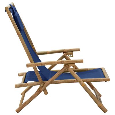 vidaXL Cadeira de descanso reclinável bambu e tecido azul-marinho