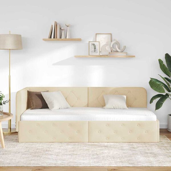 vidaXL Estrutura de Cama de Canto Creme 80 x 200 cm tecido