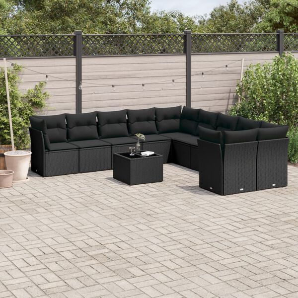 vidaXL 11 pcs conjunto sof&aacute;s de jardim c/ almofad&otilde;es vime PE preto