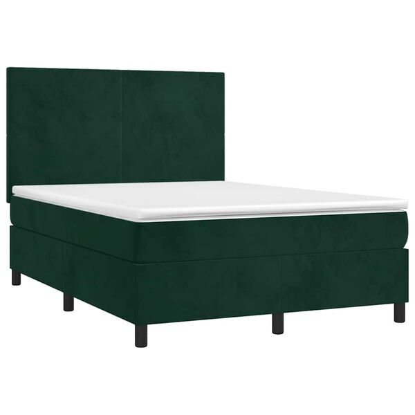 vidaXL Cama com molas/colch&atilde;o 140x190 cm veludo verde-escuro