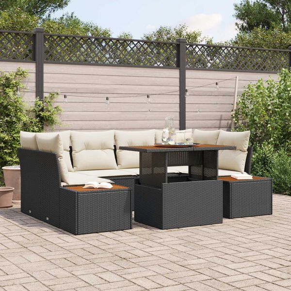 vidaXL Conjunto de Sofá de Jardim 7 pcs Preto Rattan Sintético
