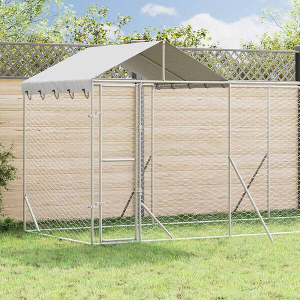 vidaXL Canil de exterior com teto 14x2x2,5 m a&ccedil;o galvanizado prateado