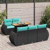vidaXL 6 pcs conjunto sof&aacute;s de jardim c/ almofad&otilde;es vime PE preto