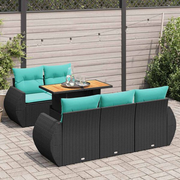 vidaXL 6 pcs conjunto sof&aacute;s de jardim c/ almofad&otilde;es vime PE preto