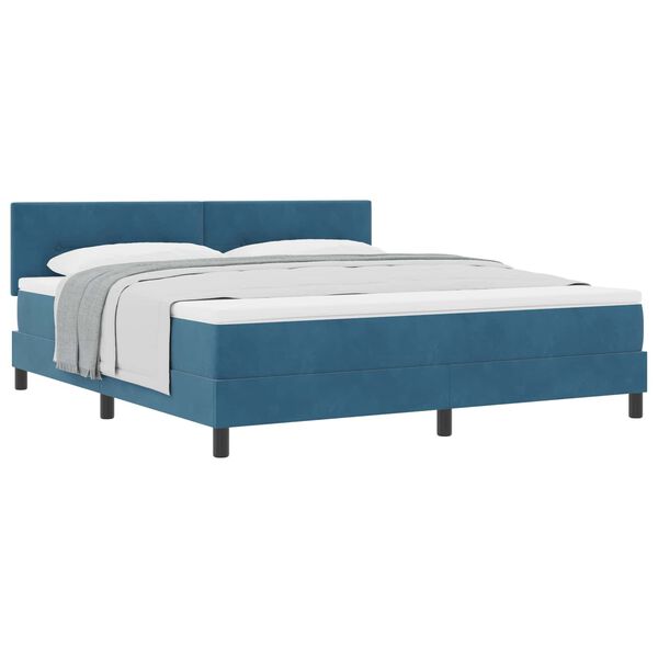 vidaXL Cama Box com colch&atilde;o Azul Escuro 180 x 200 cm Veludo