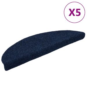 vidaXL Tapetes de escada autoadesivos 5 pe&ccedil;as 56x17x3 cm azul-marinho semicircular