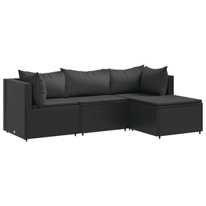 vidaXL 4 pcs conjunto lounge de jardim c/ almofad&otilde;es vime PE preto