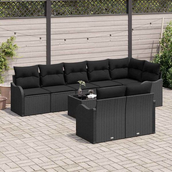 vidaXL Conjunto de Sof&aacute; de Jardim 9 pcs Preto vime PE