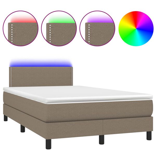 vidaXL Cama box spring colch&atilde;o/LED 120x190cm tecido cinza-acastanhado