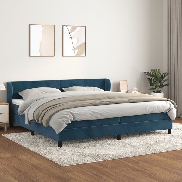 vidaXL Cama com molas/colch&atilde;o 200x200 cm veludo azul-escuro