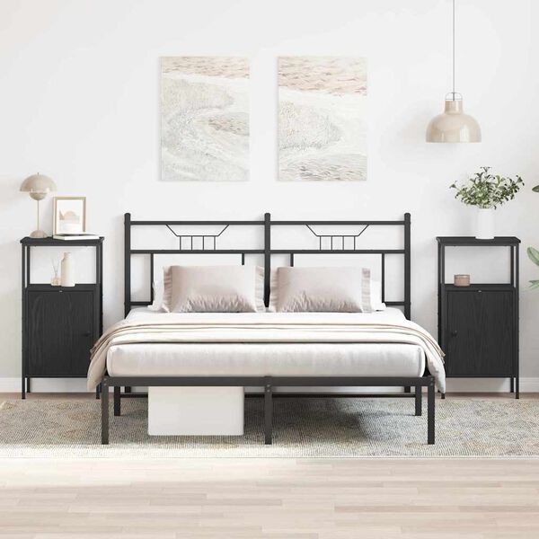 vidaXL Arm&aacute;rio de Cabeceira 2 pcs Carvalho Preto 41 x 31 x 80 cm