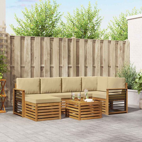 vidaXL Conjunto de Sof&aacute; Sectional com almofada 7 pcs Natural e Bege