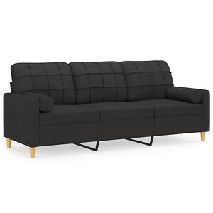 vidaXL Sof&aacute; 3 lugares + almofadas decorativas 180 cm tecido preto