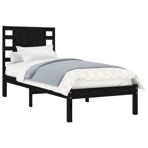 vidaXL Estrutura de cama 100x200 cm pinho maciço preto