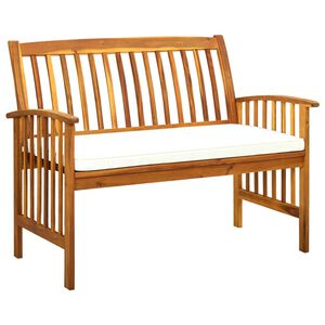 vidaXL Banco de jardim c/ almofad&atilde;o 119 cm madeira de ac&aacute;cia maci&ccedil;a