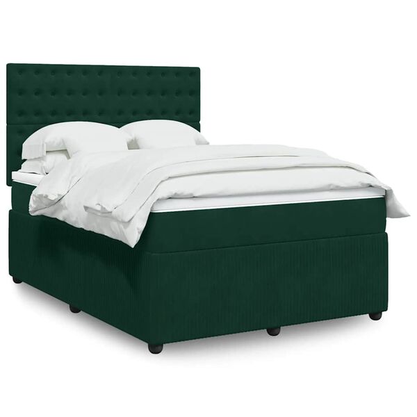 vidaXL Cama com molas/colch&atilde;o 140x190 cm veludo verde-escuro