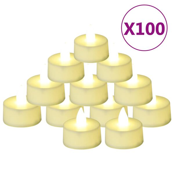 vidaXL Velas pequenas LED sem chama 100 pcs branco quente