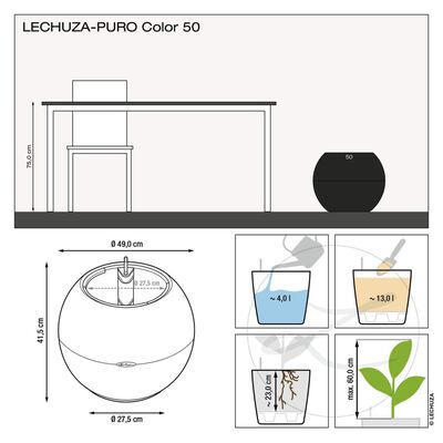 LECHUZA Vaso PURO Color 50 ALL-IN-ONE 50 cm de diâmetro branco