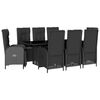 vidaXL 9 pcs conjunto de jantar p/ jardim c/ almofad&otilde;es vime PE preto