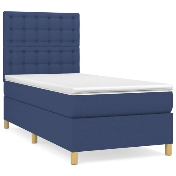 vidaXL Cama com molas/colch&atilde;o 90x190 cm tecido azul