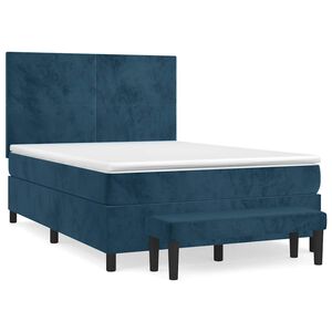 vidaXL Cama com molas/colch&atilde;o 140x190 cm veludo azul-escuro