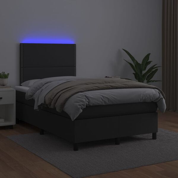 vidaXL Cama box spring c/ colchão/LED 120x200cm couro artificial preto