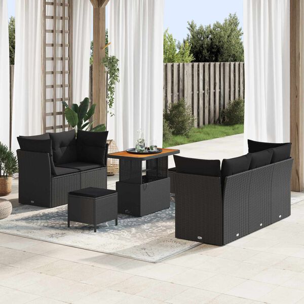 vidaXL Conjunto de Sof&aacute; de Jardim com almofada 8 pcs Preto vime PE