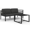 vidaXL 3 pcs conjunto lounge jardim com almofad&otilde;es alum&iacute;nio antracite