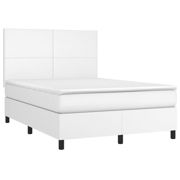 vidaXL Cama com molas/colch&atilde;o 140x190 cm couro artificial branco