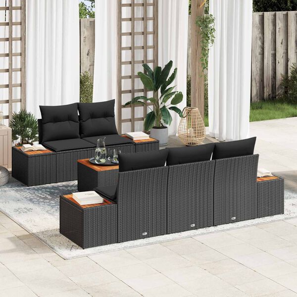 vidaXL Conjunto de Sof&aacute; de Jardim 6 pcs Preto Rattan Sint&eacute;tico