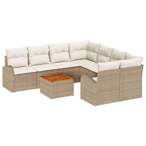 vidaXL Conjunto de Sof&aacute; de Jardim com almofada 9 pcs Bege vime PE