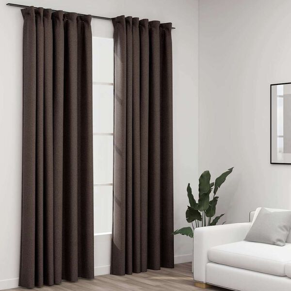 vidaXL Cortinas opacas asp. linho + ganchos 2pcs 140x245cm cinza-acas.