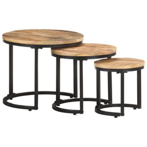vidaXL Mesas de apoio 3 pcs madeira de mangueira &aacute;spera