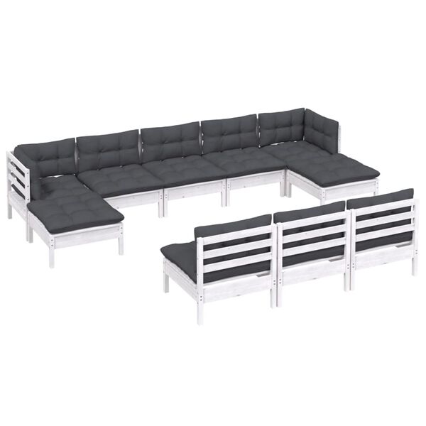 vidaXL 10 pcs conjunto lounge de jardim c/ almofad&otilde;es pinho branco