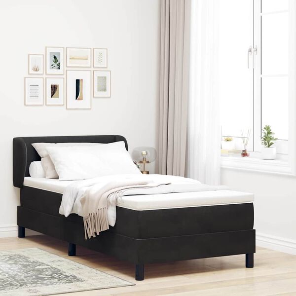 vidaXL Cama Box com colch&atilde;o com cabeceira Preto 80 x 200 cm Veludo