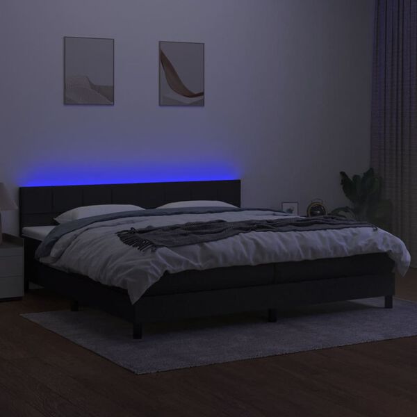 vidaXL Cama box spring c/ colch&atilde;o e LED 200x200 cm tecido preto