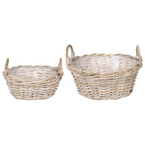 vidaXL Cesta de Plantas GENDT 2 unid. Cinza Natural Rattan Kubu