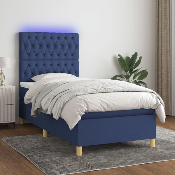 vidaXL Cama box spring c/ colch&atilde;o e LED 80x200 cm tecido azul