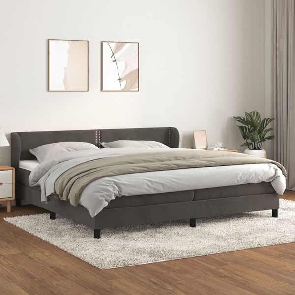 vidaXL Cama com molas/colch&atilde;o 200x200 cm veludo cinzento-escuro