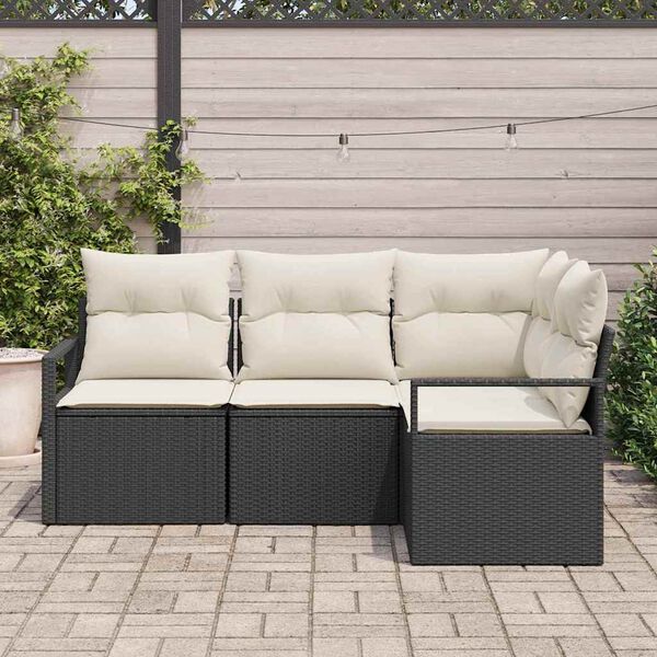 vidaXL Conjunto de Sof&aacute; de Jardim com almofada 4 pcs Preto e Creme