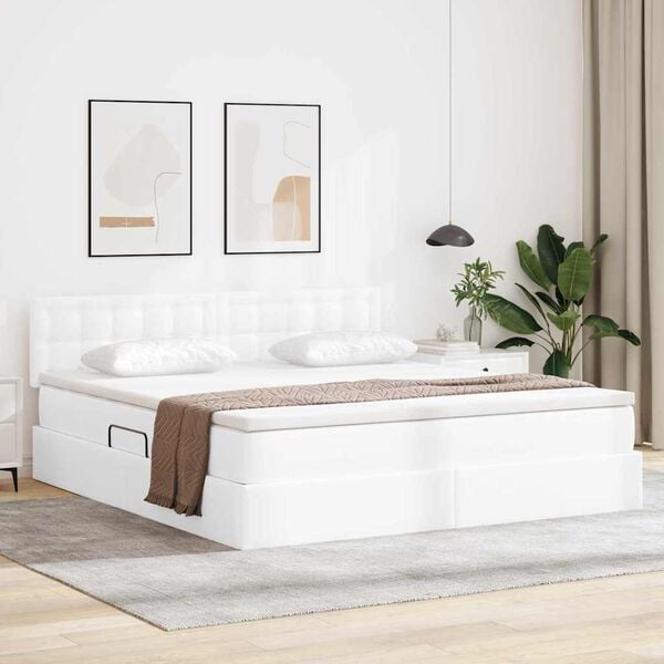 vidaXL Cama com arruma&ccedil;&atilde;o e colch&atilde;o Branco Puro 160 x 200 cm