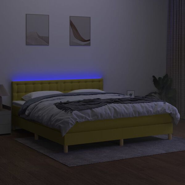 vidaXL Cama box spring c/ colch&atilde;o e LED 160x200 cm tecido verde