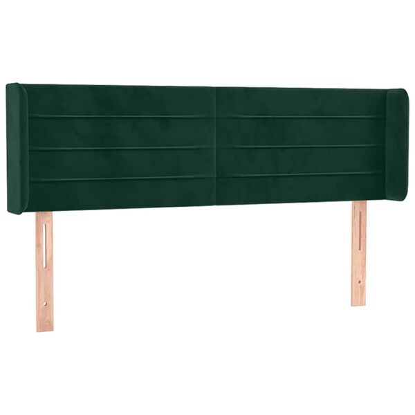vidaXL Cabeceira cama c/ luzes LED veludo 147x16x78/88 cm verde-escuro