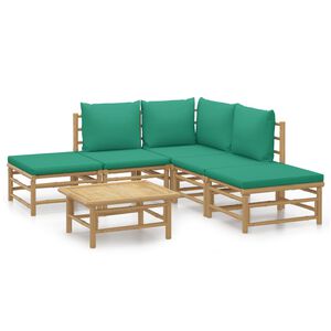 vidaXL 6 pcs conjunto lounge de jardim bambu c/ almofad&otilde;es verdes