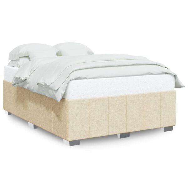 vidaXL Estrutura de cama sem colch&atilde;o 160x200 cm tecido cor creme
