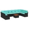 vidaXL Conjunto de Sof&aacute; de Jardim com almofada 11 pcs Preto vime PE