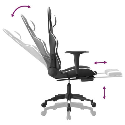 vidaXL Cadeira de gaming c/ apoio pés couro artificial preto/branco