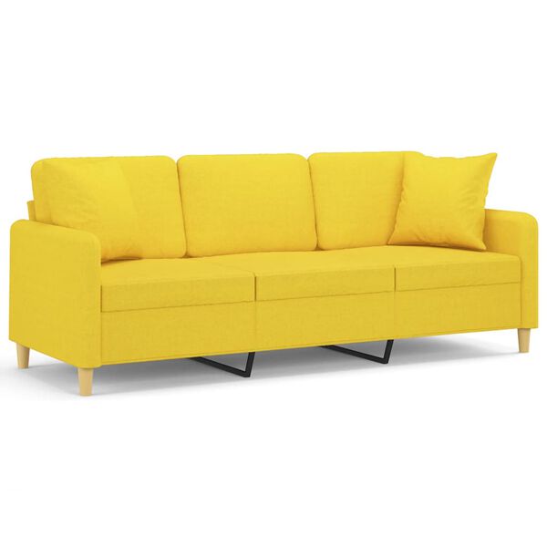 vidaXL Sof&aacute; 3 lugares + almofadas decora&ccedil;&atilde;o 180cm tecido amarelo-claro